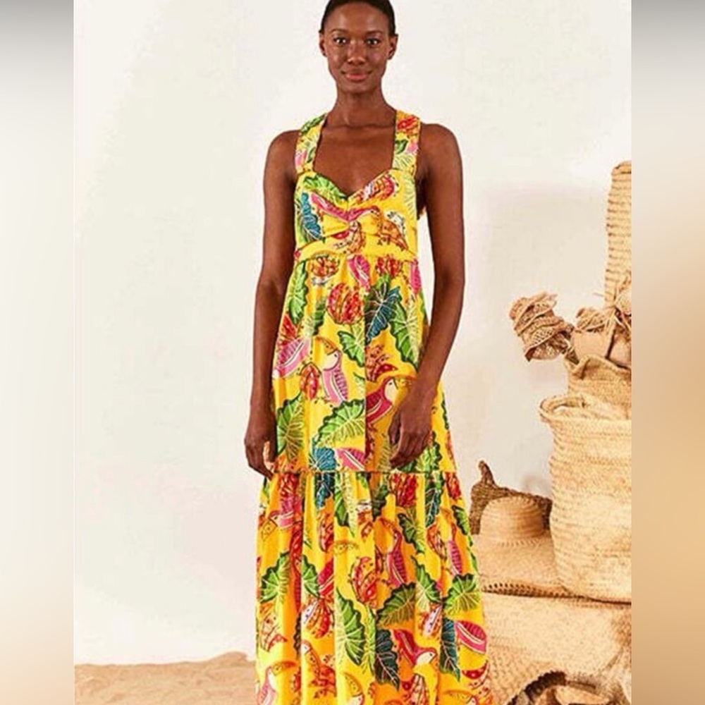 Tropical Farm Rio Print Halter Maxi Dress- Size M